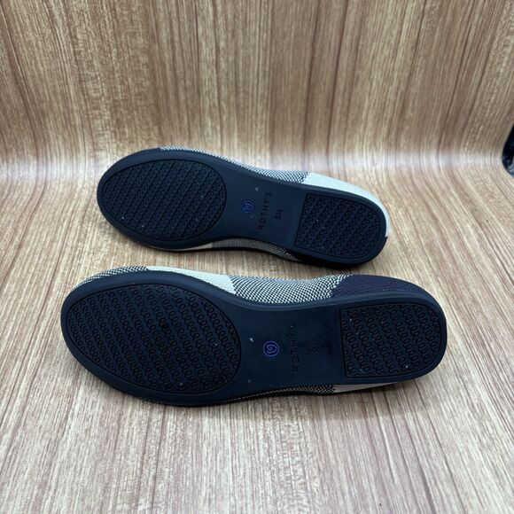 Rothys The Classic Flat Round Cap Toe Women’s 5.5 Black Cream Plaid Shoe Retired - Picture 6 of 7